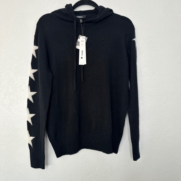 NWT AQUA Cashmere Black Star Sleeve Hoodie Sweater Womens Size Large - Picture 1 of 8